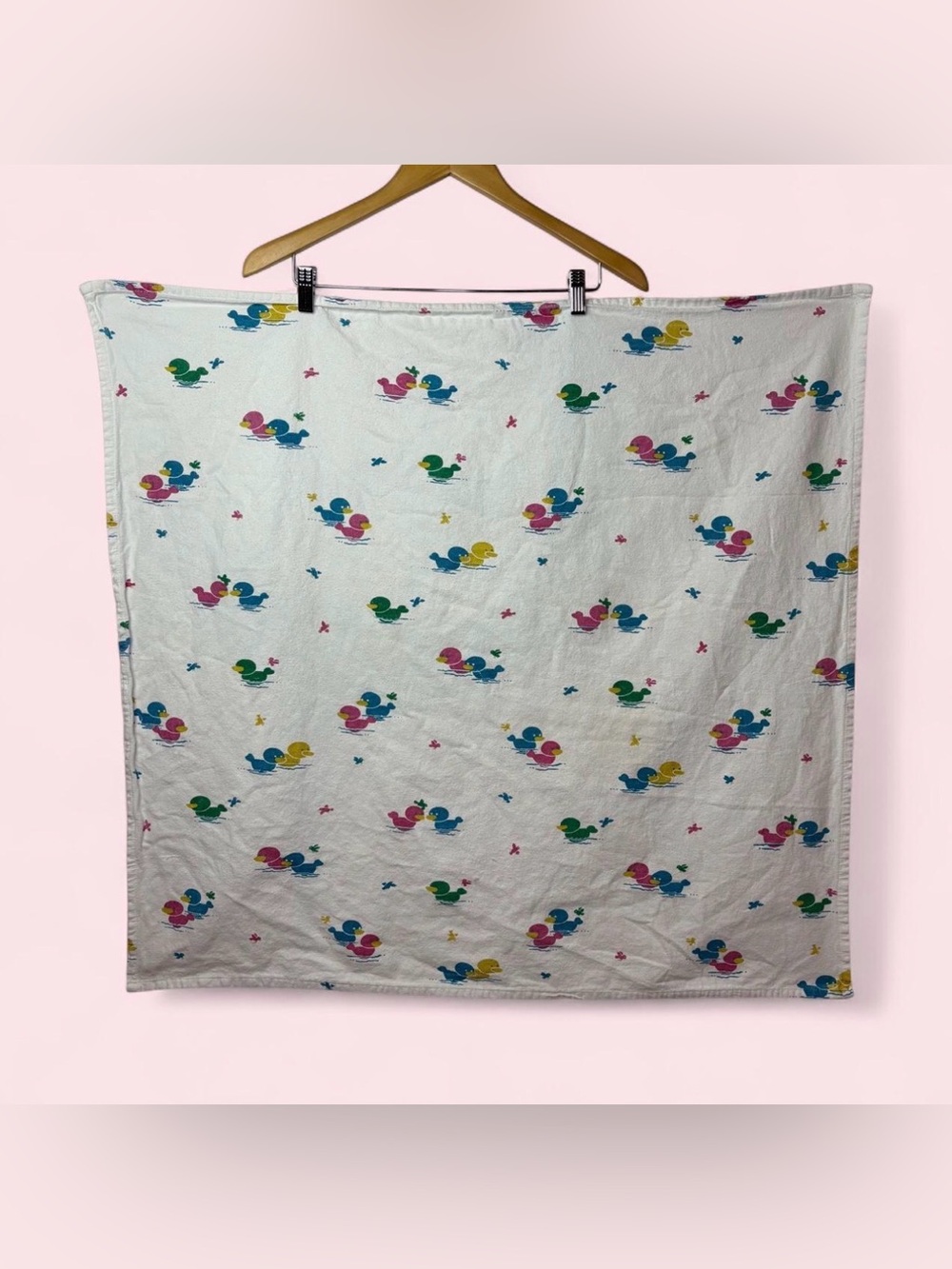 Soft White Baby Blanket with Colorful Duck Print